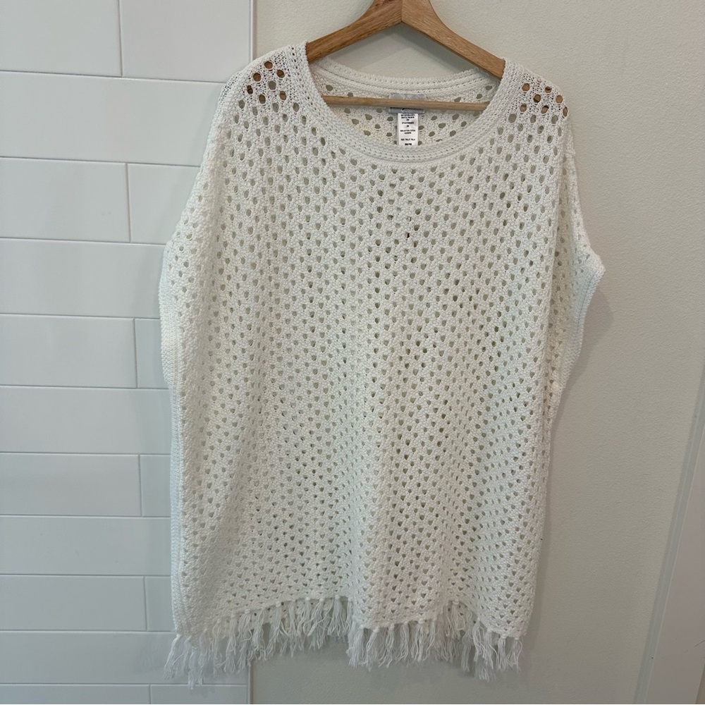 Tommy Bahama Fringe-Trim Beach Poncho Knit Top NWT